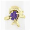 Image 1 : 14k Yellow Gold Dolphin Jumping Over 0.90 ctw Oval Prong Amethyst Solitaire Ring