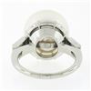 Image 9 : Vintage Platinum GIA 14mm Saltwater White Pearl Solitaire Baguette Diamond Ring