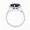 Image 8 : 14K White Gold 4.1 ctw Royal Purple Amethyst Solitaire w/ Round Diamond Halo Rin