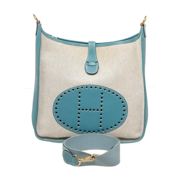 Hermes Blue Leather Evelyne 1 GM Crossbody Bag
