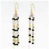 Image 4 : Vintage 18k Gold 4 Strand Amethyst Black Onyx Rondelle Bead Drop Dangle Earrings