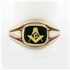 Image 1 : Men's Vintage 10k Gold Black Onyx Gold Leaf Design Masonic Solitaire Band Ring