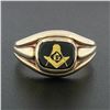 Image 2 : Men's Vintage 10k Gold Black Onyx Gold Leaf Design Masonic Solitaire Band Ring