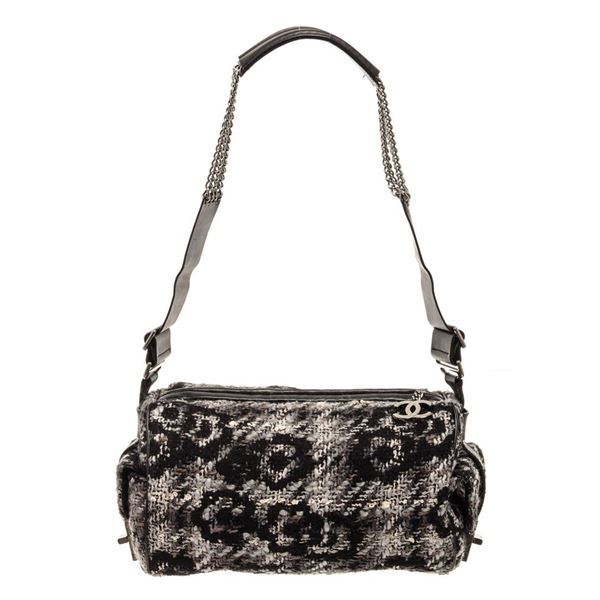 Chanel Black 2.55 Tweed Chain Shoulder Bag