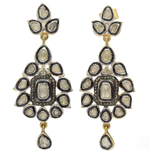 1.31 ctw Silver and Gold Diamond Dangle Earrings