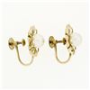 Image 5 : Vintage 14k Yellow Gold 6.8mm Round Pearl Open Flower Frame Screw Back Earrings