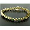 Image 2 : 14k Yellow Gold 1.87 ctw Round Brilliant Diamond & Emerald Line Tennis Bracelet