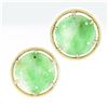Image 1 : Vintage 14K Gold Carved Jade Large Round Multi Prong Set Button Clip On Earrings