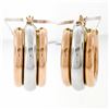 Image 1 : New 14k Rose & White Gold Triple Puffed Tube Round Hoop Earrings