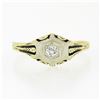 Image 4 : Antique Art Deco 14k TT Gold .14 ctw European Diamond Solitaire Open Engraved Ri