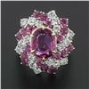 Image 4 : Vintage Platinum 6.90 ctw GIA Oval Pink Ceylon Sapphire Round Diamond Swirl Ring