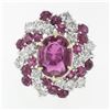 Image 6 : Vintage Platinum 6.90 ctw GIA Oval Pink Ceylon Sapphire Round Diamond Swirl Ring