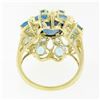 Image 6 : 10k Yellow Gold Large Oval Round Blue Stone Open Work Domed Tiered Cluster Ring