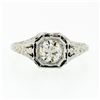 Image 4 : Antique Deco Belais 18k Gold European Diamond Engraved Filigree Engagement Ring