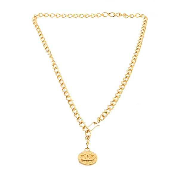 Chanel Gold Metal Round CC Pendant