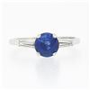 Image 5 : 14k White Gold 1.57 ctw Round Sapphire & Baguette Diamond 3 Stone Engagement Rin