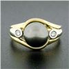 Image 2 : 14K TT Gold 10.1mm Dark Gray Tahitian Pearl Solitaire Bezel Diamond 3 Stone Ring