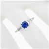 Image 3 : Vintage Platinum 1.17 ctw Round Sapphire Baguette Diamond 3 Stone Engagement Rin