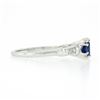 Image 5 : Vintage Platinum 1.17 ctw Round Sapphire Baguette Diamond 3 Stone Engagement Rin