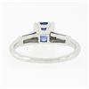 Image 7 : Vintage Platinum 1.17 ctw Round Sapphire Baguette Diamond 3 Stone Engagement Rin