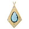 Image 2 : Large 14k Yellow Gold Tear Drop London Blue Topaz & Round Diamond Kite Pendant