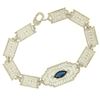 Image 1 : Antique Edwardian 10k White Gold Filigree Link Bracelet w/ Marquise Sim Sapphire