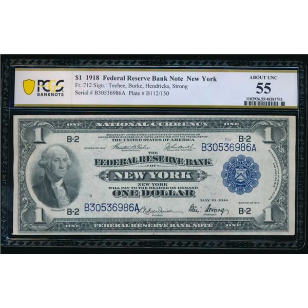1918 $1 New York FRBN PCGS 55