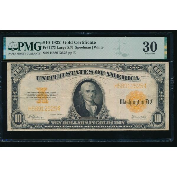 1922 $10 Gold Certificate PMG 30
