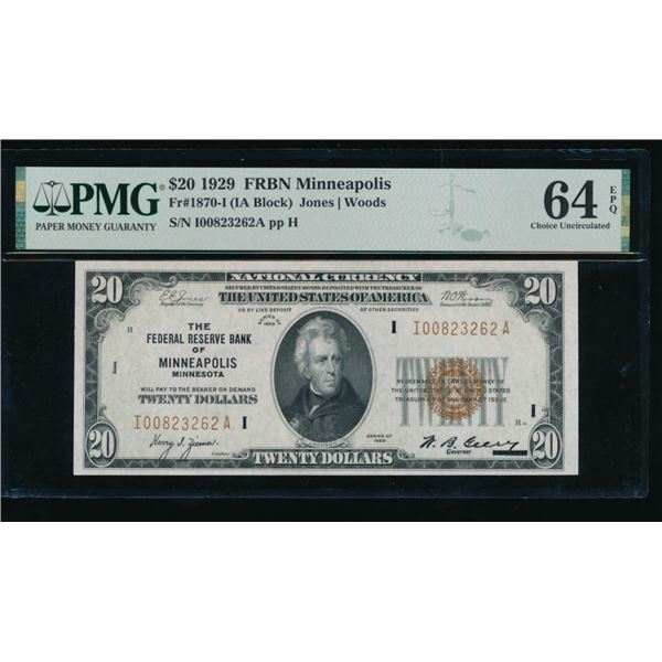 1929 $20 Minneapolis FRBN PMG 64EPQ
