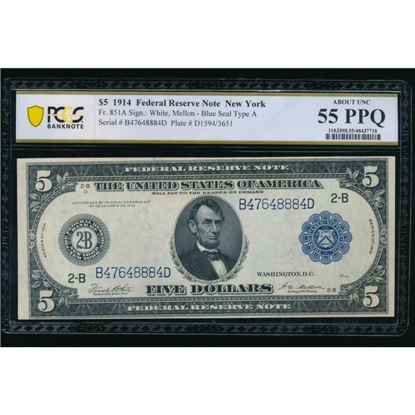 1914 $5 New York FRN PCGS 55PPQ