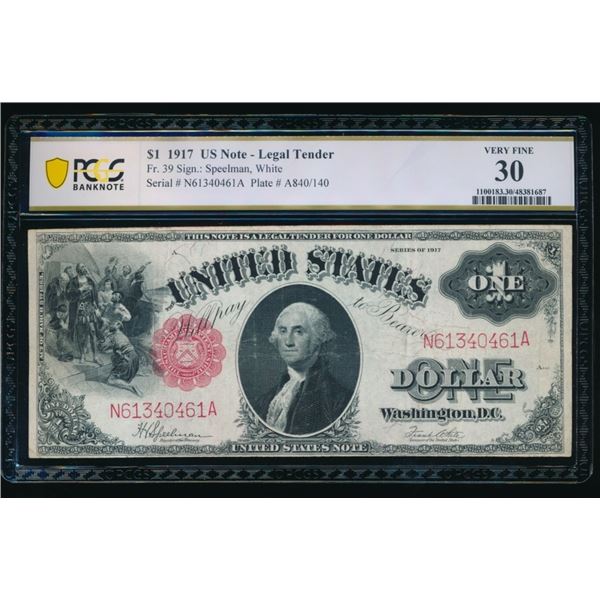 1917 $1 Legal Tender Note PCGS 30