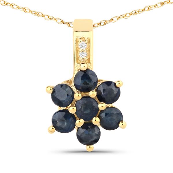 10KT Yellow Gold 0.43ctw Blue Sapphire and White Diamond Pendant