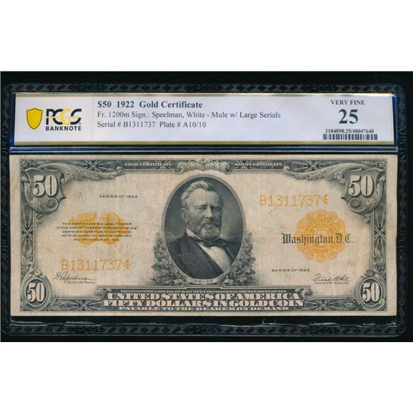 1922 $50 Gold Certificate PCGS 25