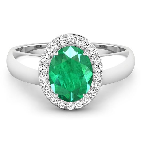 14KT White Gold 1.53ct Zambian Emerald and Diamond Ring