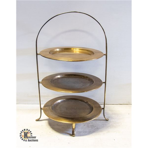 ANTIQUE SOLID BRASS 3 TIERED DESSERT SERVER