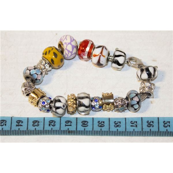 PANDORA STYLE CHARM BRACELET W/ 18 CHARMS