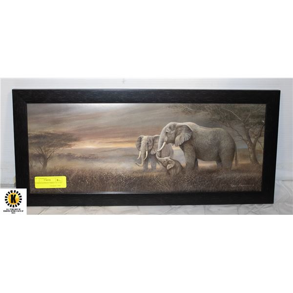 FRAMED ELEPHANT PRINT- 22" X 10"