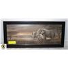 Image 1 : FRAMED ELEPHANT PRINT- 22" X 10"