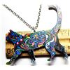 Image 1 : 12)  MULTI COLORED BOHO CAT PENDANT ON 20" CHAIN