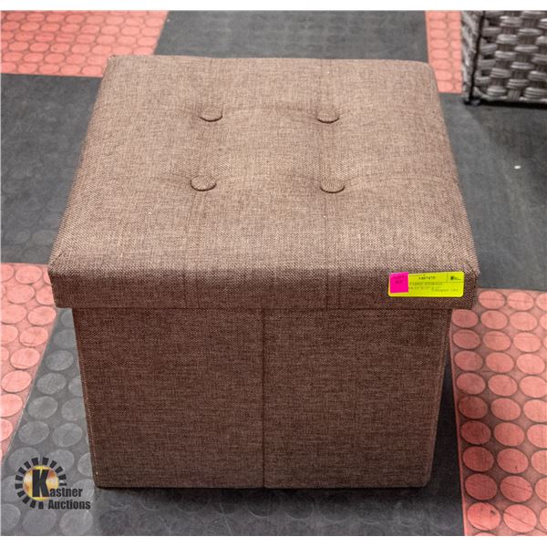 BROWN FABRIC STORAGE OTTOMAN 15" X 15" X 15"