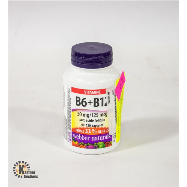 NEW 120 CAPSULE BOTTLE OF WEBBER NATURALS B6 + B12