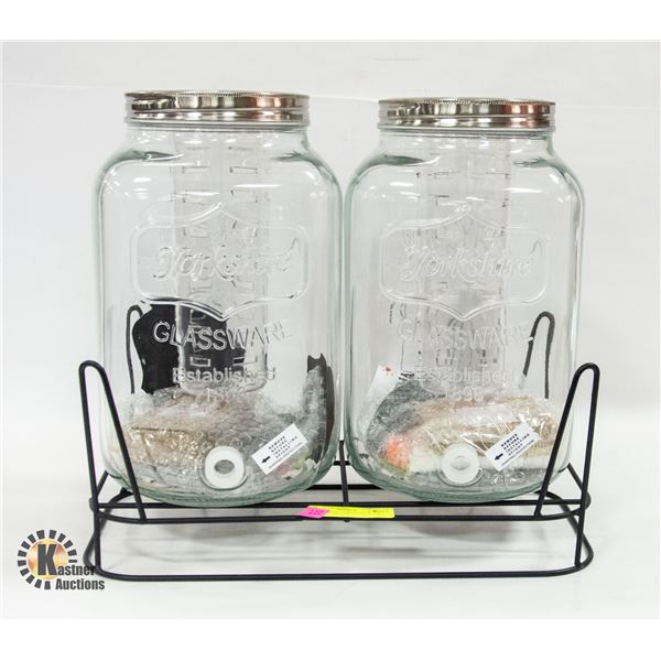 NEW PAIR OF 2 GALLON GLASS DRINK DISPENSERS