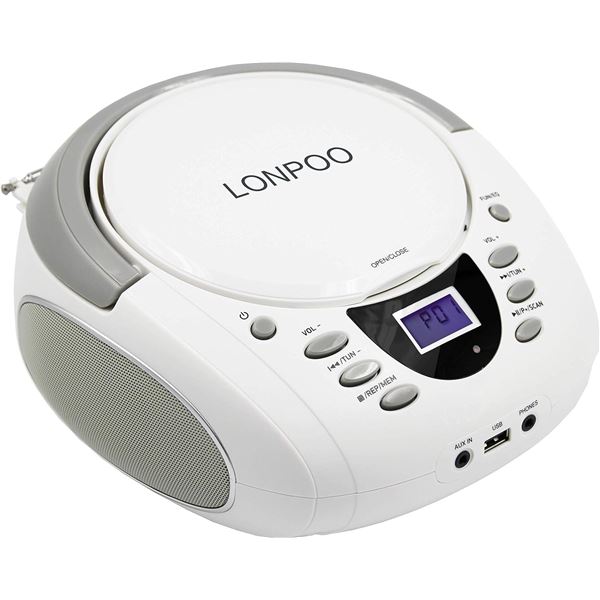 NEW LONPOO LP-D01 WHITE PORTABLE BOOMBOX CD PLAYER