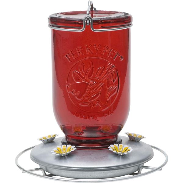 NEW PERKYPET RED MASON JAR HUMMINGBIRD FEEDER