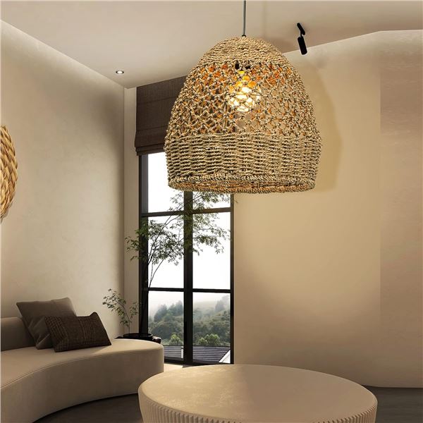 NEW RATTAN BASKET HANGING PENDANT LIGHT