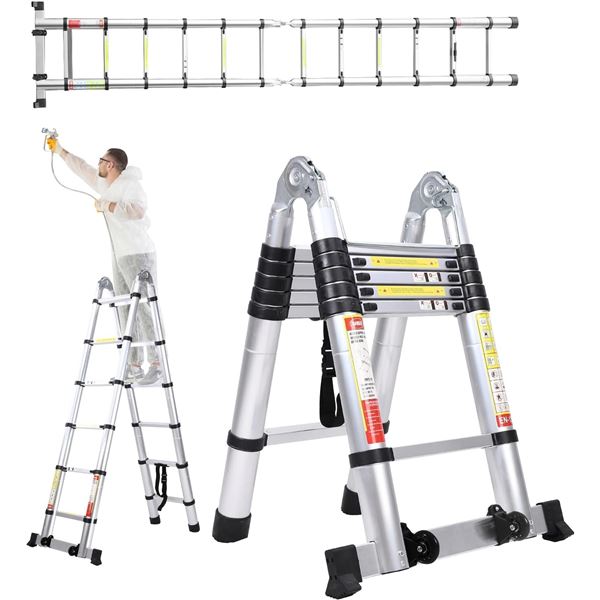 NEW BOWEITI 12.5FT TELESCOPIC A FRAME LADDER