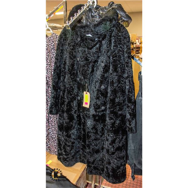 VINTAGE BLACK FAUX FUR "STALL" LADIES COAT XL