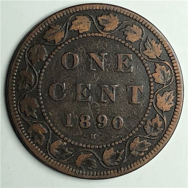 Canadian Large Cent 1890 Flying I in DIE F+