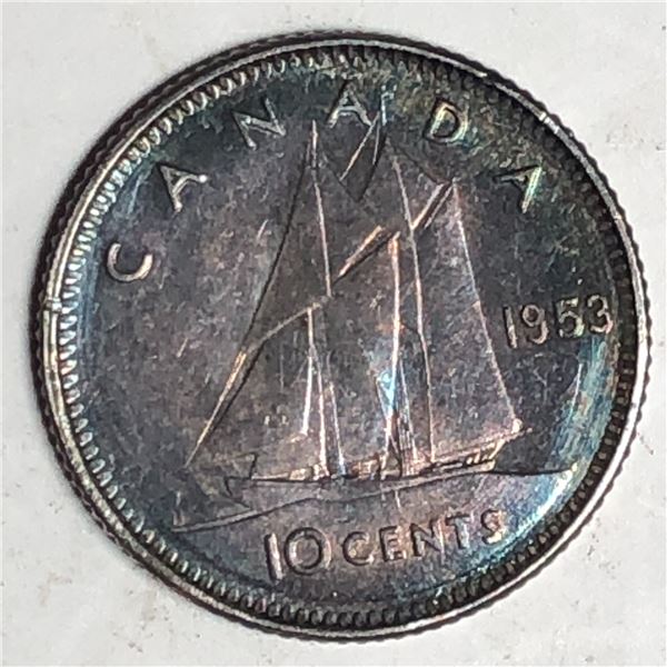 Canadian .10 Cent Dime 1953 SF CHOICE BU