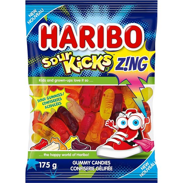 3 NEW 175G BAGS OF HARIBO SOUR KICKS GUMMY CANDIES